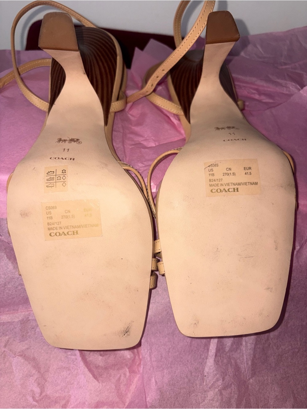 Coach Women's Nude Strappy Square-Toe Heels - Picture 4 of 7